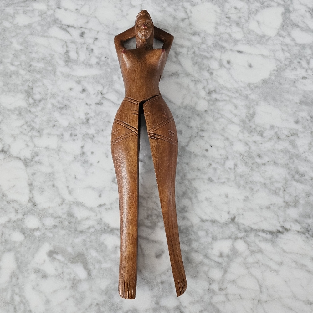 Vintage Novelty Woman Figure Nutcracker Carved Wood nude Female lady READ